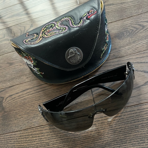 No Scratch RARE ED HARDY ORIGINAL RIMLESS SUNGLASSES VINTAGE EHS 005 WITH CASE - Picture 4 of 5